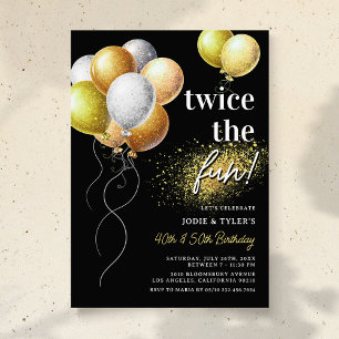 Invitation Double Black et Gold Balloon Joint Anniversaire