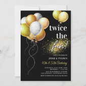 Invitation Double Black et Gold Balloon Joint Anniversaire (Devant)