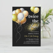 Invitation Double Black et Gold Balloon Joint Anniversaire (Debout devant)
