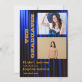 Invitation Double bleu Celebration Graduation Party 2 photos (Dos)