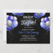 Invitation Double Bleu et Ballon Anniversaire Joint Argent (Devant)