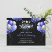 Invitation Double Bleu et Ballon Anniversaire Joint Argent (Debout devant)