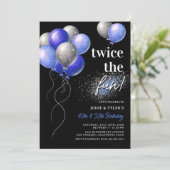 Invitation Double Bleu et Ballon Joint Anniversaire Argent (Debout devant)