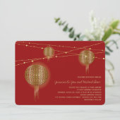 Invitation Double Bonheur Lanternes Chinoises Dorées Mariage (Debout devant)