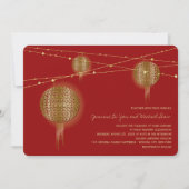 Invitation Double Bonheur Lanternes Chinoises Dorées Mariage (Devant)