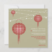 Invitation Double Bonheur Lanternes Rouges Chic Mariage Chino (Devant)