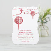 Invitation Double Bonheur Lanternes Rouges Chic Mariage Chino (Debout devant)