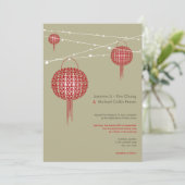 Invitation Double Bonheur Lanternes Rouges Chic Mariage Chino (Debout devant)