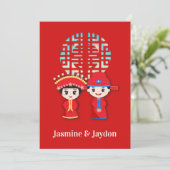 Invitation Double bonheur Mariage chinois couple (Debout devant)