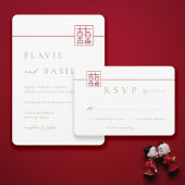 Invitation Double Bonheur moderne Mariage chinois RSVP