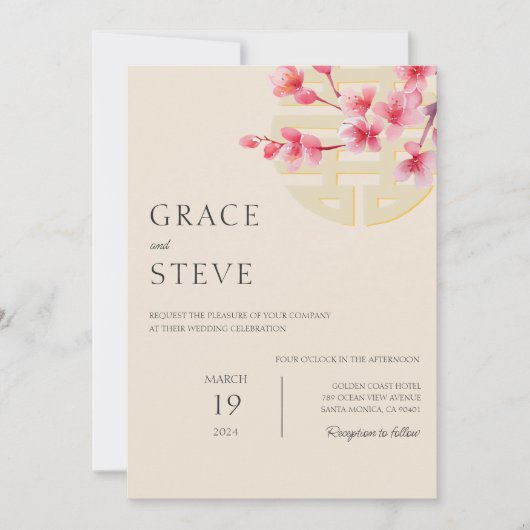 Invitation Double bonheur moderne Mariage coréen chinois (Devant)