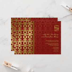 Invitation Double Bonheur Moderne Rouge et Or Mariage Chinois