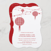 Invitation Double Bonheur Red Lanterns Chic Mariage chinois (Devant / Derrière)