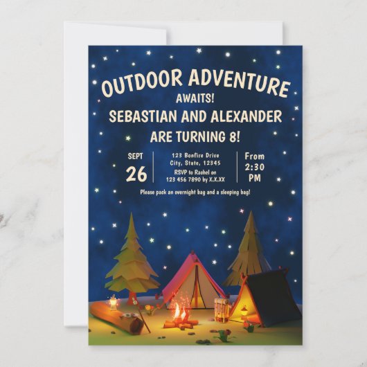 Invitation Double Camping Extérieur Aventure Attend Anniversa (Devant)