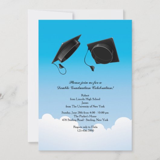 Invitation Double Casquette de graduation Jeu Vertical Noir (Devant)
