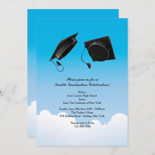 Invitation Double Casquette de graduation Jeu Vertical Noir (Devant / Derrière)