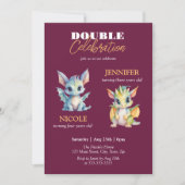 Invitation Double Celebration Cute Dragons Fairytale Annivers (Devant)