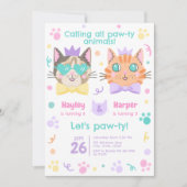 Invitation Double Celebration Cute Kitty Combiné Anniversaire (Devant)