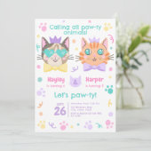 Invitation Double Celebration Cute Kitty Combiné Anniversaire (Debout devant)