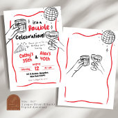 Invitation Double célébration de la main dessinée Anniversair
