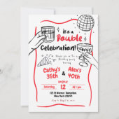 Invitation Double Célébration Dessinée à la Main Anniversaire (Devant)