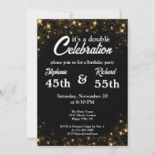 Invitation Double célébration Joyeux Anniversaire Noir Or (Devant)