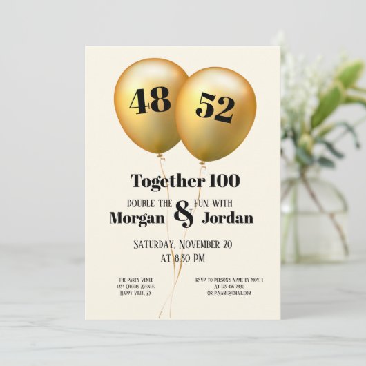 Invitation Double célébration Junior Or et Noir (Debout devant)