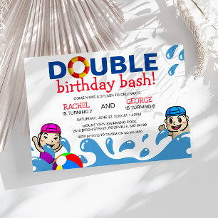 Invitation Double célébration   Piscine pour enfants fête d'a