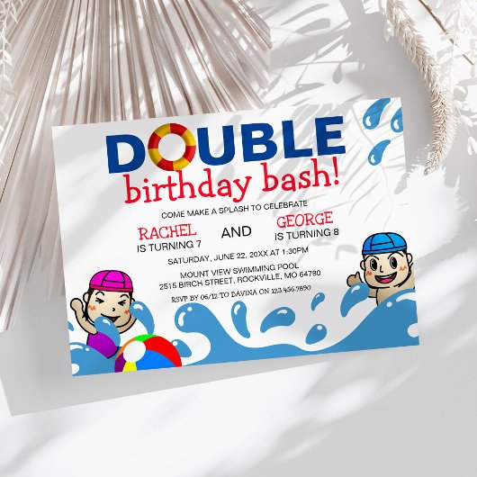 Invitation Double célébration | Piscine pour enfants fête d'a