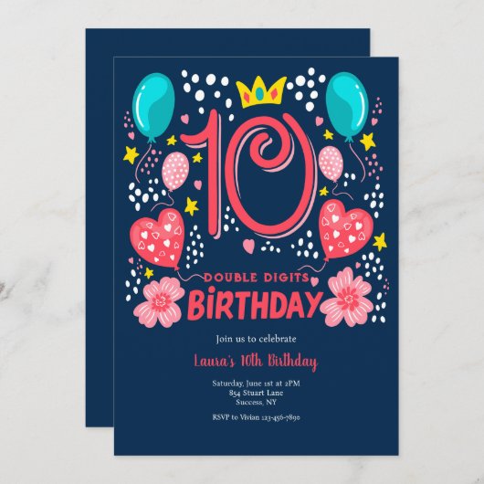 Invitation Double chiffres Anniversaire (Devant / Derrière)