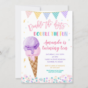 Invitation Double chiffres Double Fun Birthday Ice Cream