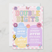 Invitation Double Chiffres Preppy Patch 10e fête d'anniversai (Devant)