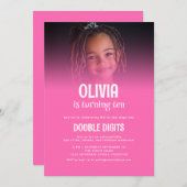 Invitation Double chiffres tendance Photo Hot Pink 10e partie (Devant / Derrière)