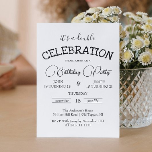 Invitation Double classique noir et blanc fête d'anniversaire