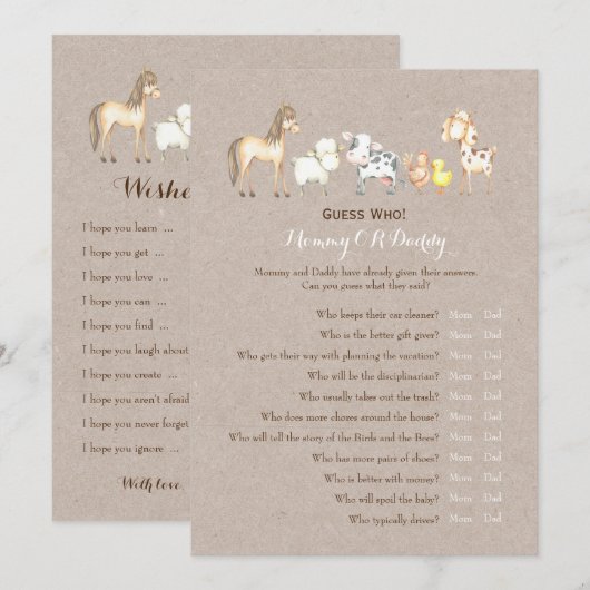 Invitation Double Côté - Baby shower Jeux Voeux | Devinez qui (Devant / Derrière)