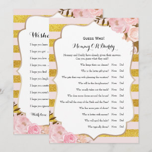 Invitation Double Côté - Baby shower Jeux Voeux Devinez qui
