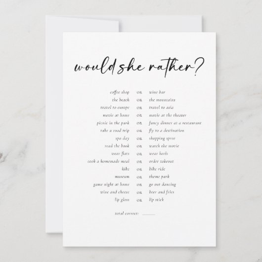 Invitation Double Côté Voudriez-Vous Préférer Jeux De Fête de (Dos)