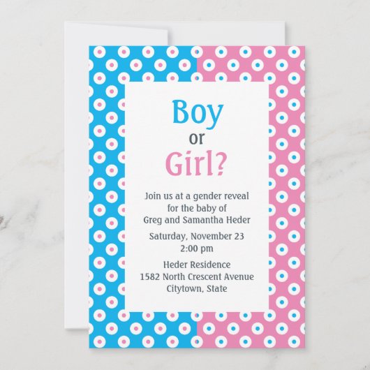 Invitation Double couleur Boy or Girl Polka-Dot Genre Reveine (Devant)