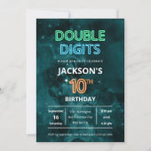 Invitation Double Digits Boys Neon Space 10th Birthday (Devant)