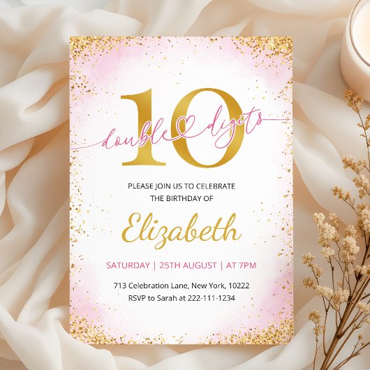 Invitation Double Digits Girl 10e Anniversaire
