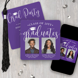 Invitation Double Diplomation 2 Photos Fête Conjointe Violett