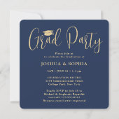 Invitation Double Diplomation 2 Photos Navy & Gold Soirée Com (Dos)
