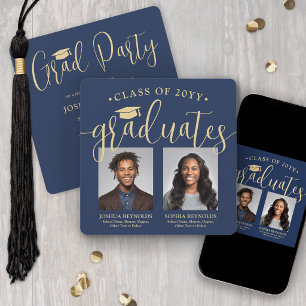 Invitation Double Diplomation 2 Photos Navy & Gold Soirée Com