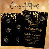 Invitation Double élégance noire fête de graduation