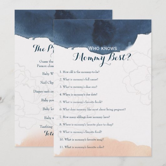 Invitation Double face - 2 x jeux de Baby shower (Devant / Derrière)