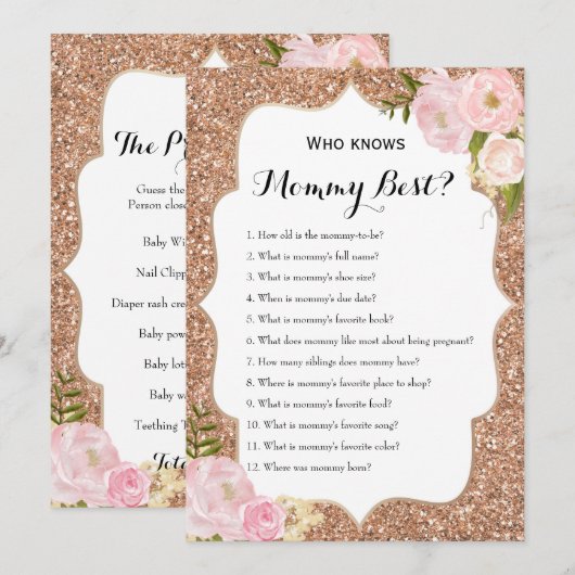 Invitation Double face - 2 x jeux de Baby shower (Devant / Derrière)