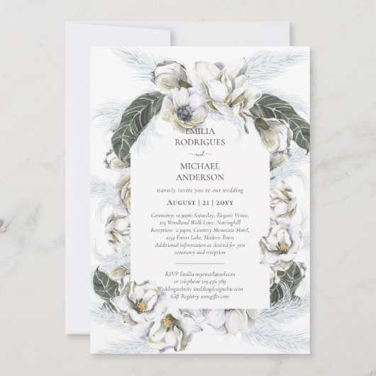 Invitation Double face BILINGUAL Mariage Bleu Bleu Bleu Flora (Dos)