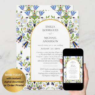 Invitation Double face BILINGUE Mariage Fleurs d'art populair