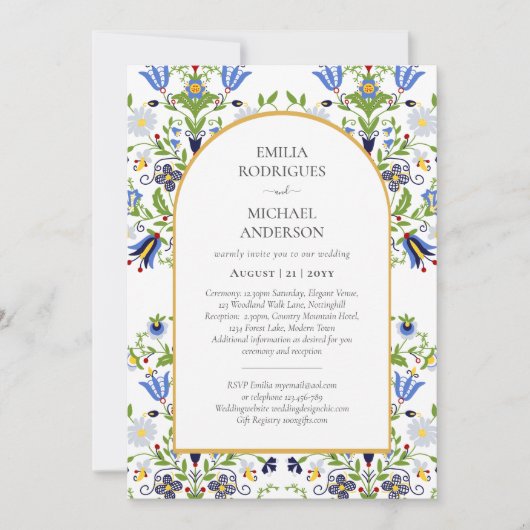 Invitation Double face BILINGUE Mariage Fleurs d'art populair (Devant)