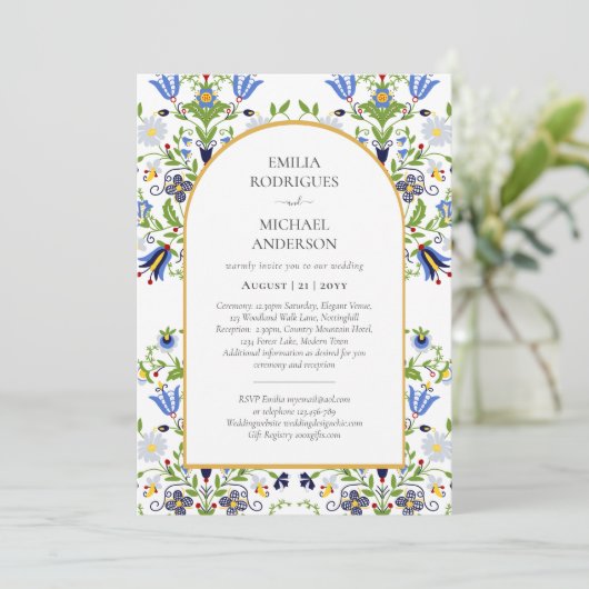 Invitation Double face BILINGUE Mariage Fleurs d'art populair (Debout devant)